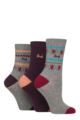 Women's 3 Pair Pringle Christmas Patterned Cotton Socks with Gift Tag - Grey Nordic Argyle