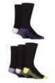 Mens 5 Pair SOCKSHOP Wildfeet Bamboo Patterned Socks - Striped Sole Purple / White / Lime