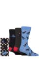 Mens 3 Pair SOCKSHOP Wildfeet Bamboo Christmas Socks in Santa Patterned Gift Box - Dino in Xmas Hat