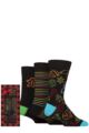 Mens 3 Pair SOCKSHOP Wildfeet Bamboo Christmas Socks in Red Check Gift Box - Xmas Icons