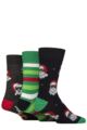 Mens 3 Pair SOCKSHOP Wildfeet Bamboo Christmas Patterned Socks with Gift Tag - Santa & Rudolph in Sunglasses