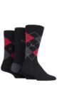 Mens 3 Pair Pringle New Waverley Argyle Patterned and Plain Socks - Black / Red / Grey