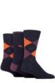 Mens 3 Pair Pringle New Waverley Argyle Patterned and Plain Socks - Navy Orange / Plum