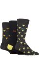 Mens 3 Pair Pringle Patterned Bamboo Socks - Charcoal Lime Green Triangles