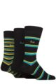 Mens 3 Pair Pringle Patterned Bamboo Socks - Black Teal / Yellow Stripes