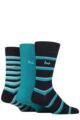 Mens 3 Pair Pringle Patterned Bamboo Socks - Navy Teal / Blue Stripes