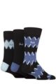 Mens 3 Pair Pringle Patterned Bamboo Socks - Black Blue Zig Zag