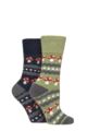 Women's 2 Pair SOCKSHOP Wildfeet Thermal Socks - Green / Navy Mushrooms