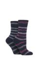 Women's 2 Pair SOCKSHOP Wildfeet Thermal Socks - Navy Pink / Blue Stripes