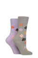 Women's 2 Pair SOCKSHOP Wildfeet Thermal Socks - Grey / Purple Floral