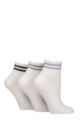 Women's 3 Pair SOCKSHOP Wildfeet Plain Mid Cut Ribbed Crew Socks - White Lilac / Silver / Black Stripes