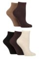 Women's 5 Pair SOCKSHOP Plain and Patterned Bamboo Anklet Socks - Plain Cocoa