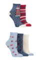 Women's 5 Pair SOCKSHOP Plain and Patterned Bamboo Anklet Socks - Patterned Nautical