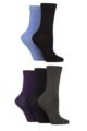 Ladies 5 Pair SOCKSHOP Plain, Patterned and Striped Bamboo Socks - Plain Black / Navy / Grey