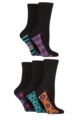 Ladies 5 Pair SOCKSHOP Plain, Patterned and Striped Bamboo Socks - Patterned Sole Geometric