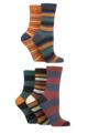 Ladies 5 Pair SOCKSHOP Plain, Patterned and Striped Bamboo Socks - Stripe Autumn