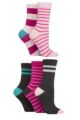 Ladies 5 Pair SOCKSHOP Plain, Patterned and Striped Bamboo Socks - Stripe Pink