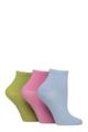 Women's 3 Pair SOCKSHOP Plain and Patterned Bamboo Ankle Socks - Plain Ocean View