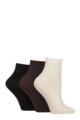 Women's 3 Pair SOCKSHOP Plain and Patterned Bamboo Ankle Socks - Textured Cocoa