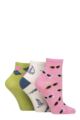 Women's 3 Pair SOCKSHOP Plain and Patterned Bamboo Ankle Socks - Patterned Ocean View