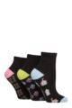 Women's 3 Pair SOCKSHOP Plain and Patterned Bamboo Ankle Socks - Patterned Sole Black / Ocean View