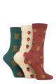 Ladies 3 Pair SOCKSHOP Patterned Pelerine Bamboo Socks - Teddy Picnic