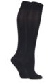 Women's 2 Pair SOCKSHOP Plain and Patterned Bamboo Knee High Socks with Smooth Toe Seams - Black