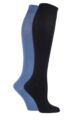 Women's 2 Pair SOCKSHOP Plain and Patterned Bamboo Knee High Socks with Smooth Toe Seams - Navy / Blue