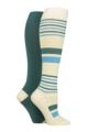 Ladies 2 Pair SOCKSHOP Plain and Patterned Bamboo Knee High Socks with Smooth Toe Seams - Storm Stripe