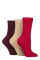 Women's 3 Pair SOCKSHOP Bamboo Ribbed Socks - Red / Burgundy / Camel