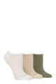 Women's 3 Pair SOCKSHOP Patterned, Striped, Plain, Ribbed and Mesh Bamboo Trainer Socks - White / Beige / Khaki Mesh