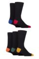 Mens 5 Pair SOCKSHOP Plain, Striped and Patterned Bamboo Socks - Navy Heel and Toe