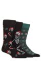 Mens 3 Pair SOCKSHOP Lazy Panda Christmas Bamboo Socks - Christmas Skulls