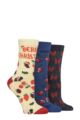 Women's 3 Pair SOCKSHOP Lazy Panda Christmas Bamboo Socks - Berry Christmas