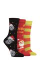 Women's 3 Pair SOCKSHOP Lazy Panda Christmas Bamboo Socks - Disco All The Way