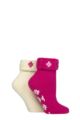 Ladies 2 Pair SOCKSHOP Thermal Home and Bed Socks - Fuchsia / Cream