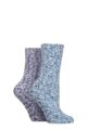 Women's 2 Pair SOCKSHOP Popcorn Feather Slipper Socks with Grip - Blue / Grey