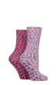 Women's 2 Pair SOCKSHOP Popcorn Feather Slipper Socks with Grip - Hot Pink