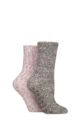 Women's 2 Pair SOCKSHOP Popcorn Feather Slipper Socks with Grip - Light Pine