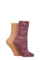 Women's 2 Pair SOCKSHOP Popcorn Feather Slipper Socks with Grip - Pumpkin Spice