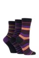 Women's 3 Pair SOCKSHOP Gentle Bamboo Socks with Smooth Toe Seams in Plains and Stripes - Black Pansy