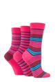 Women's 3 Pair SOCKSHOP Gentle Bamboo Socks with Smooth Toe Seams in Plains and Stripes - Garnet Rose