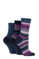 Women's 3 Pair SOCKSHOP Gentle Bamboo Socks with Smooth Toe Seams in Plains and Stripes - Damson / Magenta