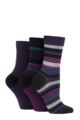 Women's 3 Pair SOCKSHOP Gentle Bamboo Socks with Smooth Toe Seams in Plains and Stripes - Purple Raven