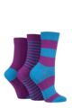 Women's 3 Pair SOCKSHOP Gentle Bamboo Socks with Smooth Toe Seams in Plains and Stripes - Nightshade