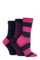 Women's 3 Pair SOCKSHOP Gentle Bamboo Socks with Smooth Toe Seams in Plains and Stripes - Navy / Orchid