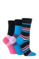 Women's 3 Pair SOCKSHOP Gentle Bamboo Socks with Smooth Toe Seams in Plains and Stripes - Black / Bubblegum