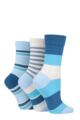 Women's 3 Pair SOCKSHOP Gentle Bamboo Socks with Smooth Toe Seams in Plains and Stripes - Celestial