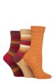 Ladies 3 Pair SOCKSHOP Gentle Bamboo Socks with Smooth Toe Seams in Plains and Stripes - Marmalade
