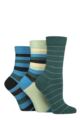 Ladies 3 Pair SOCKSHOP Gentle Bamboo Socks with Smooth Toe Seams in Plains and Stripes - Storm
